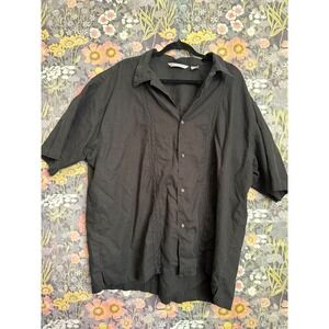 Monte Carlo Mens Black Linen Blend Short Sleeve Embroidered Button Up Shirt 2X